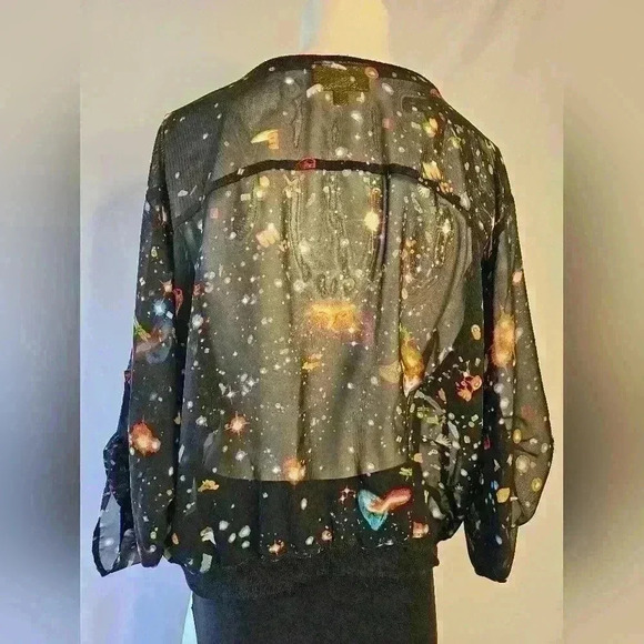 Princess by Vera Wang Flowing Black & Colorful Cosmos Blouse - Size S - Picture 2 of 3